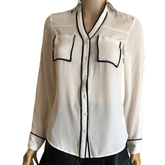 NWOT Express Women's Portifino Ivory Shirt Black Piping XXS - Picture 3 of 5
